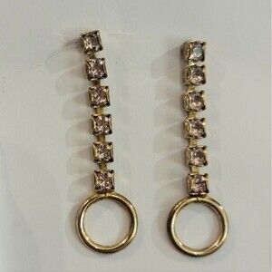 Sabika 6 Stone Tiara Gold Swarovski Drop Earrings Antiq Gold Tone Set 1.38" Long